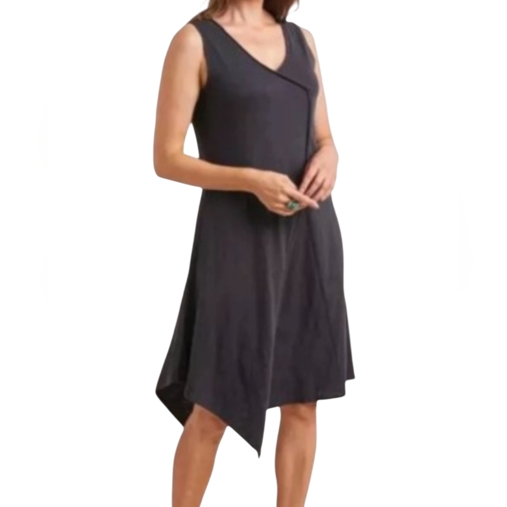 Habitat Dress Black Asymmetrical V-neckline Sleeveless Cotton Tank Midi